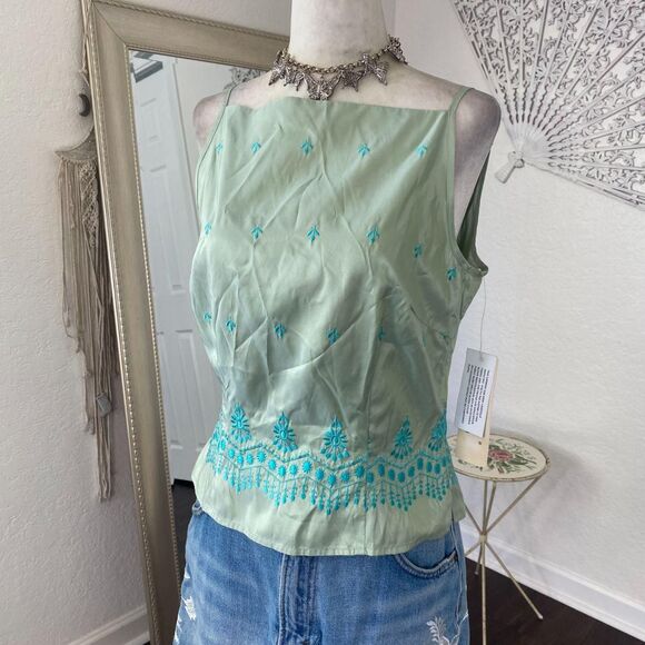 Deadstock NWT Early 2000's Mint Green Teal Blue Silk Fairy Camisole Top 6P / S - Picture 3 of 8